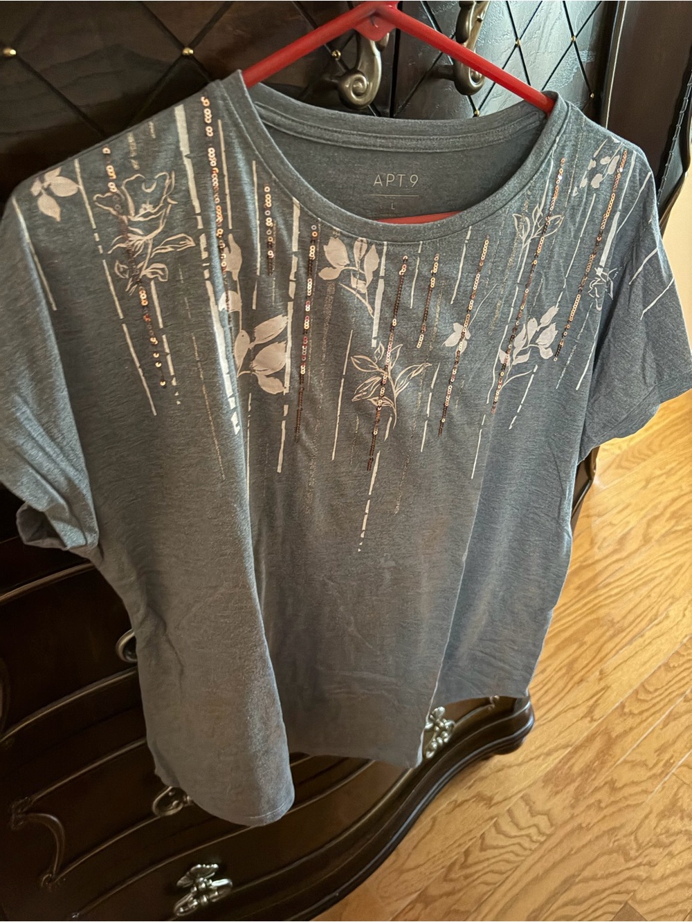 Apt. 9 Slate gray Floral Sequin Tee